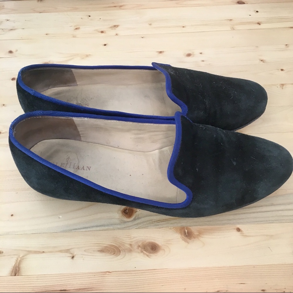 Cole Haan Black Suede Smoking Loafers